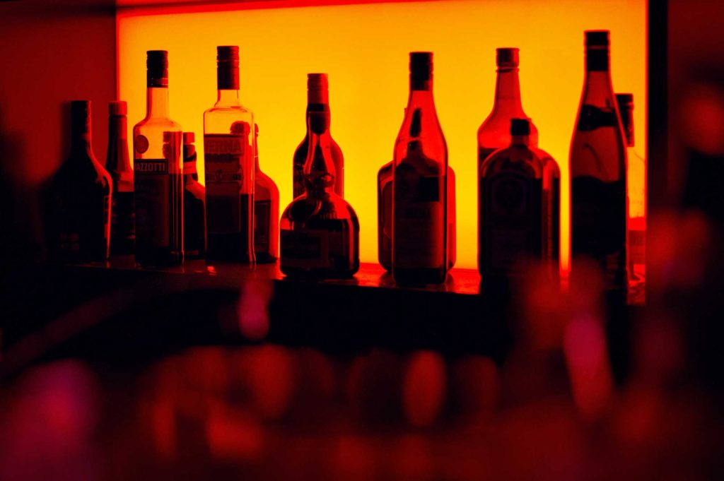 Alcohol Bottles At Bar
